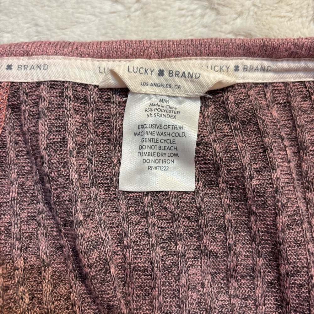 Lucky Brand Top Medium Pink Gray Heathered Knit Long Sleeve Ribbed Cozy Stretch - Picture 11 of 14